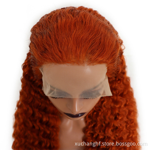 #350 Ginger Colored Wigs Human Hair Lace Front,Custom Color Wig For Black Women, #350 Deep Wave Orange Ginger Human Hair Wig